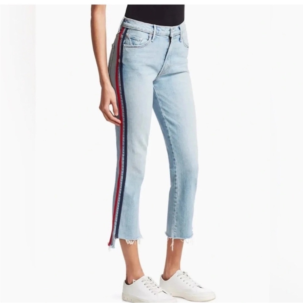 MOTHER Womens The Insider Crop Step Fray Thanks Again Racer Stripe Jeans Sz 31